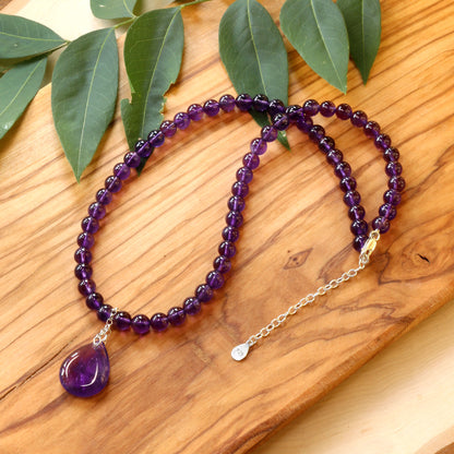 Vibrant Purple Amethyst Teardrop Necklace