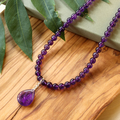 Vibrant Purple Amethyst Teardrop Necklace