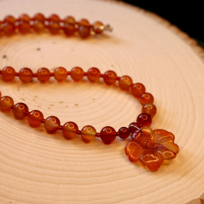 Hibiscus Carved Carnelian Flower Necklace