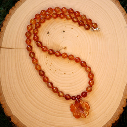 Hibiscus Carved Carnelian Flower Necklace