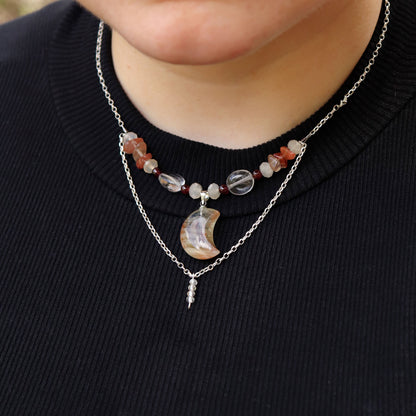 Ethereal Arusha Sunstone Sterling Silver Necklace with Quartz, Garnet, Topaz, Lazasine & Moonstone