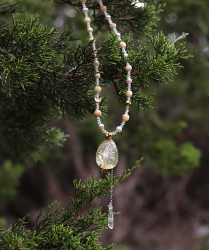 Goddess of Light Citrine Choker Necklace with Topaz, Freshwater Pearl & Mother of Pearl