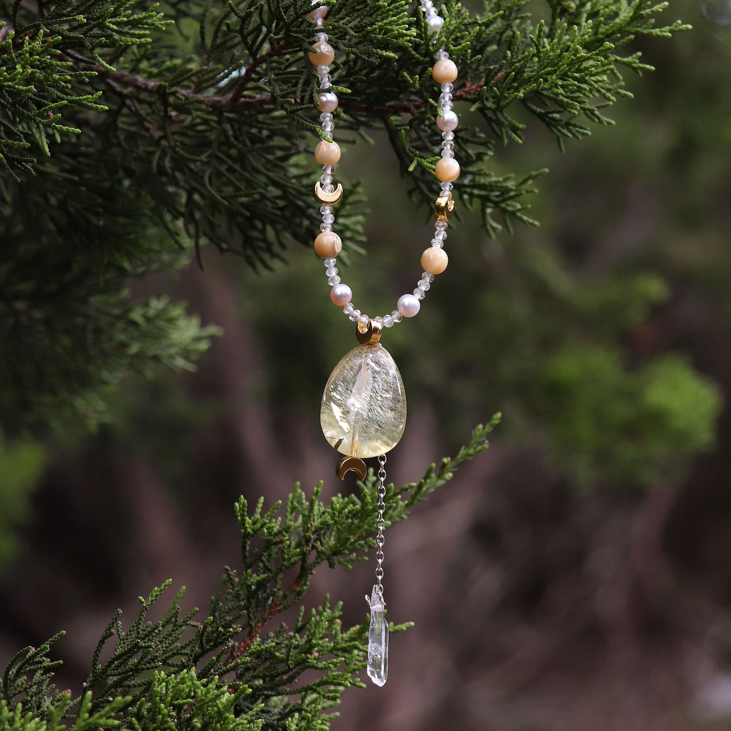 Goddess of Light Citrine Choker Necklace with Topaz, Freshwater Pearl & Mother of Pearl