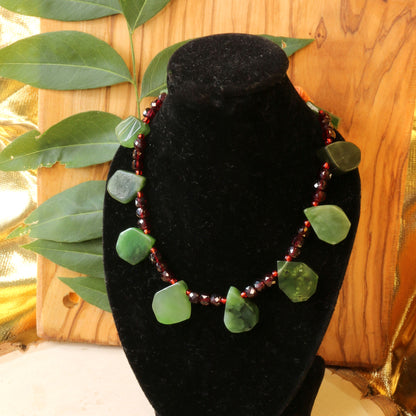 Fairytale Jade Leaf Necklace with Garnet