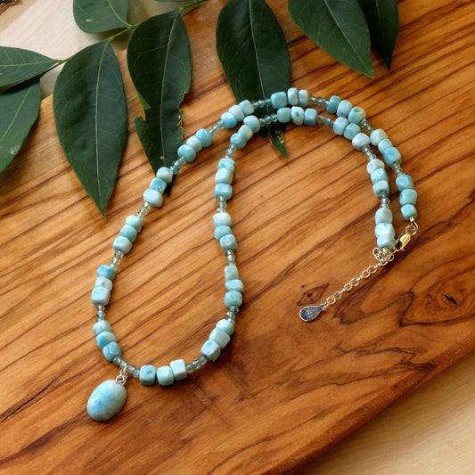 Oceanic Genuine Larimar Necklace with Apatite & Clear Topaz