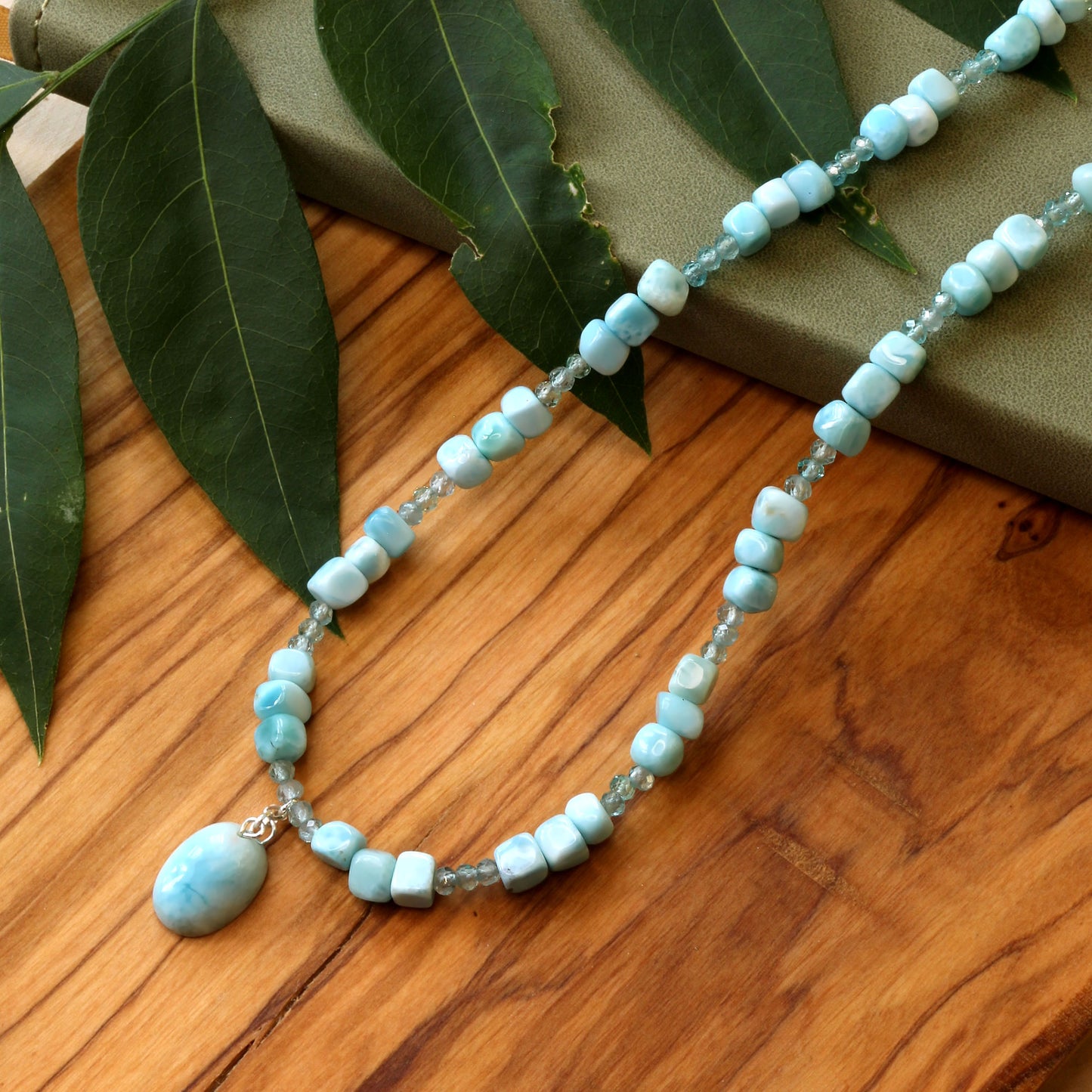 Oceanic Genuine Larimar Necklace with Apatite & Clear Topaz