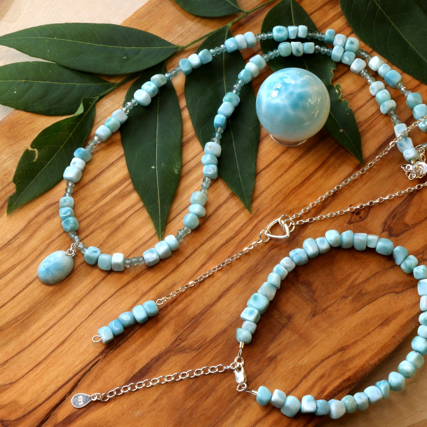 Oceanic Genuine Larimar Necklace with Apatite & Clear Topaz