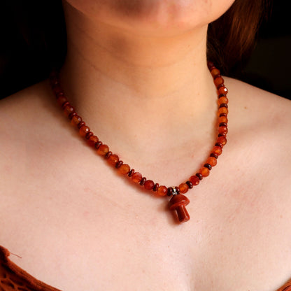 Red Jasper Mushroom Necklace with Carnelian