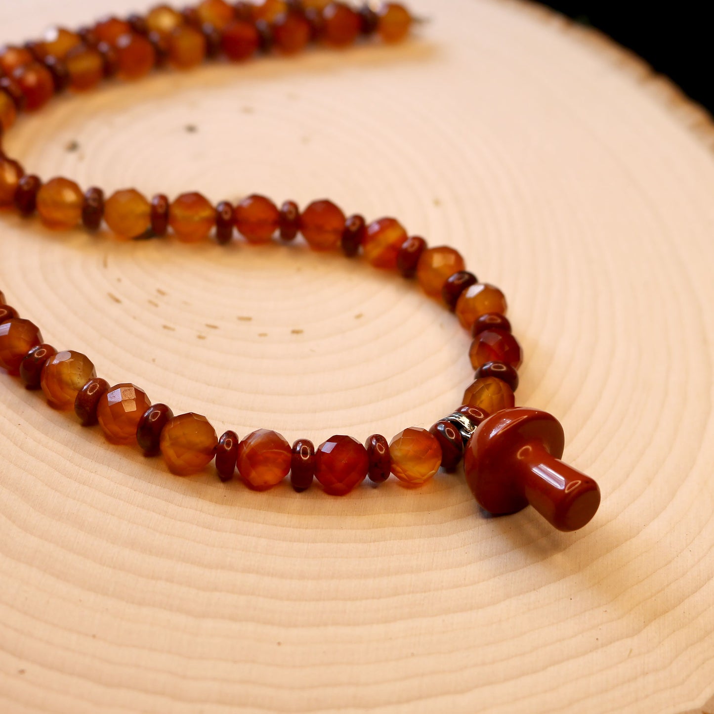 Red Jasper Mushroom Necklace with Carnelian