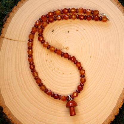 Red Jasper Mushroom Necklace with Carnelian