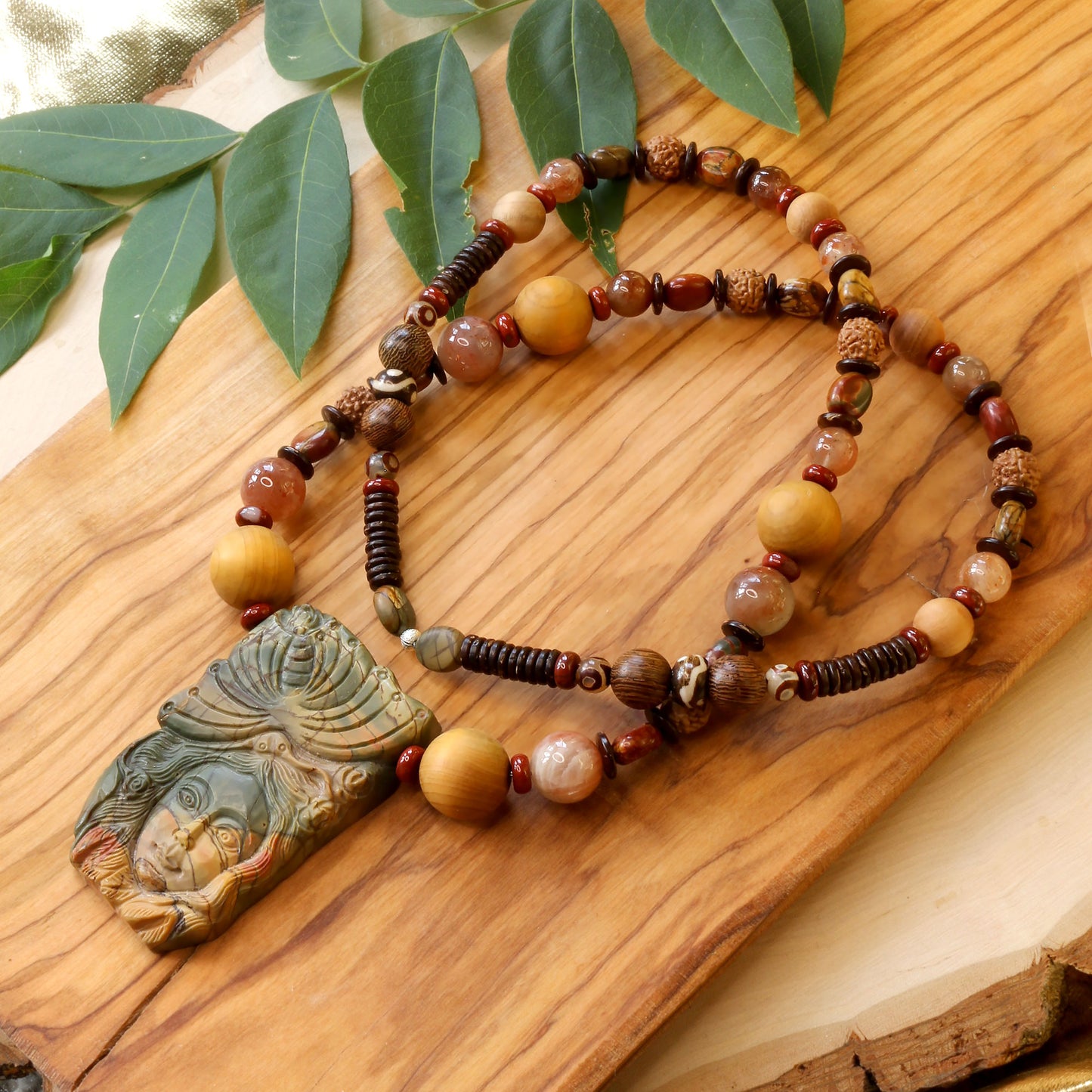 Nature Goddess Carved Red Creek Jasper Necklace