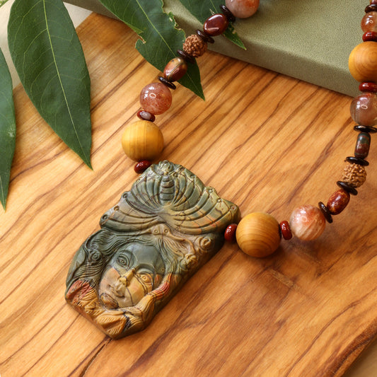 Nature Goddess Carved Red Creek Jasper Necklace