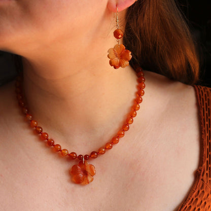 Hibiscus Carved Carnelian Flower Necklace