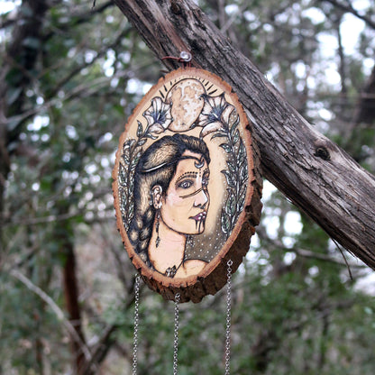 Goddess Moonflower Woodburn with Moonstone & Mother of Pearl Shell