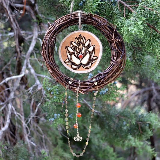 Copper Lotus Vine Woodburn with Mexican Fire Opal & Carnelian