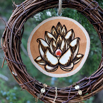 Copper Lotus Vine Woodburn with Mexican Fire Opal & Carnelian