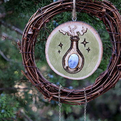 Magic Moonstone Bottle Vine Woodburn with Green Aventurine