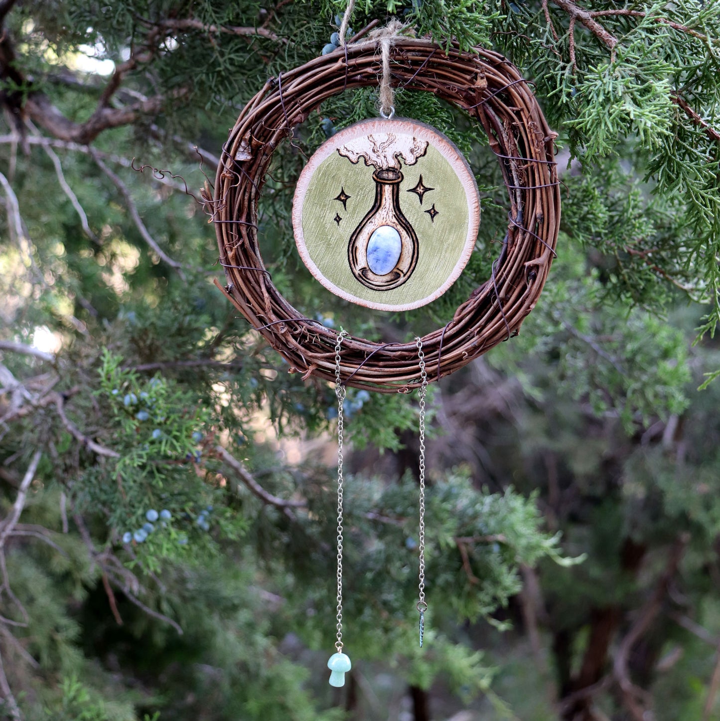 Magic Moonstone Bottle Vine Woodburn with Green Aventurine